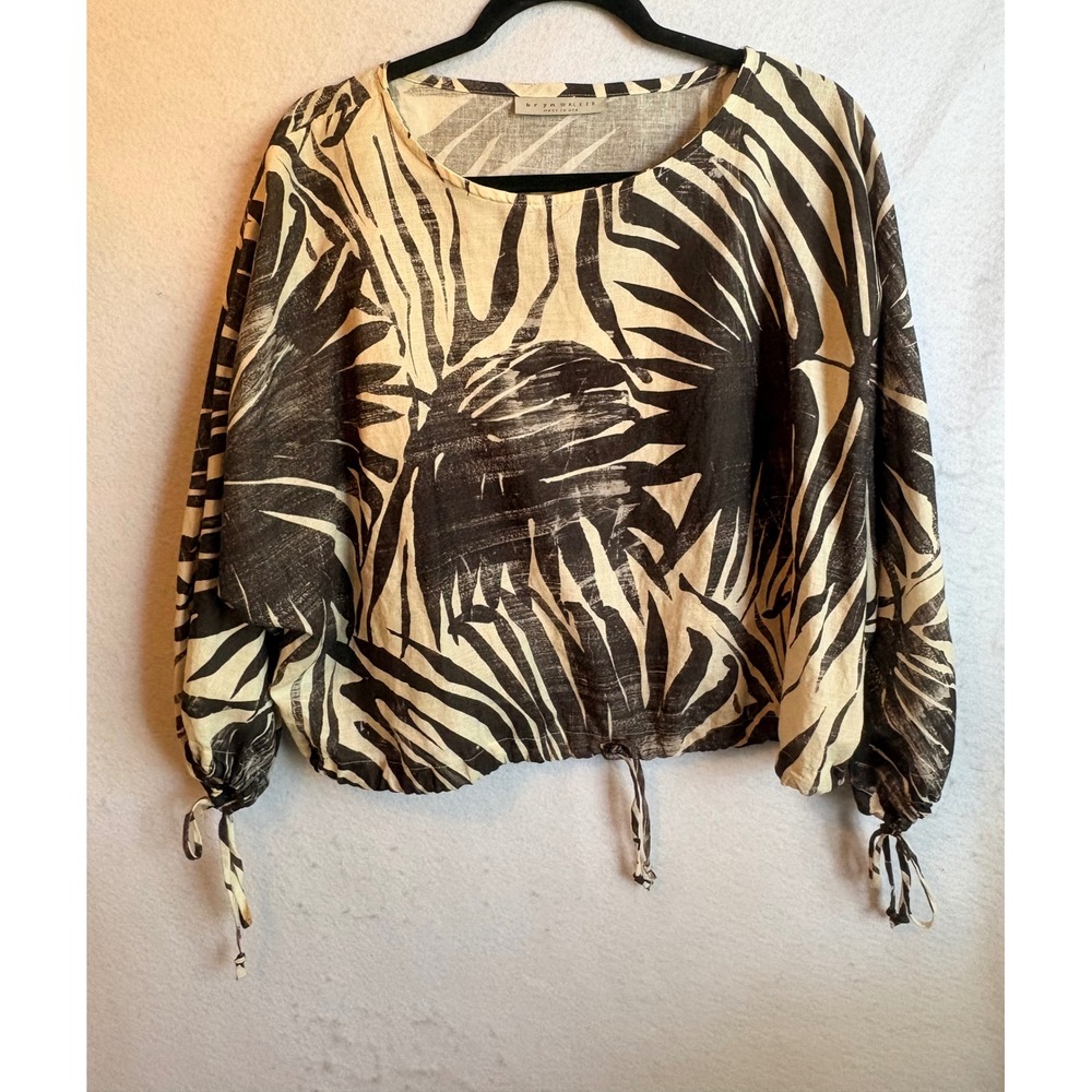 Bryn Walker XXS Oversized Linen Cotton‎ Palm Print Cropped Drawstring Top